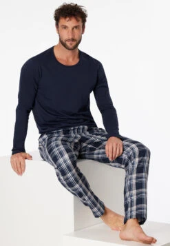 Schiesser Long-sleeved Shirt Crew Neck Dark Blue - Mix & Relax Cotton -Uni Style Shop shirt langarm jersey rundhals dunkelblau mix relax 163835 803 front