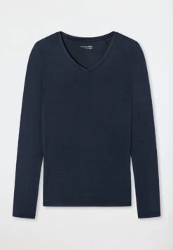 Schiesser Shirt Long-sleeved Modal V-neck Blue - Mix & Relax