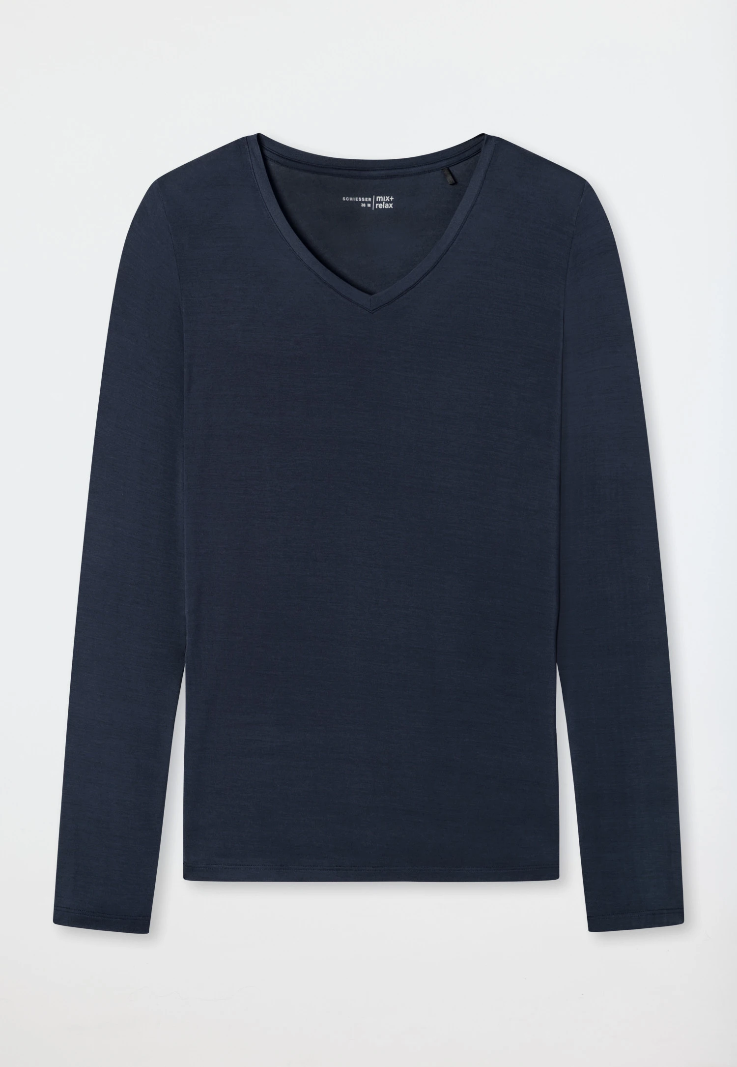 Schiesser Shirt Long-sleeved Modal V-neck Blue - Mix & Relax 1 Schiesser Shirt Long-sleeved Modal V-neck Blue - Mix & Relax