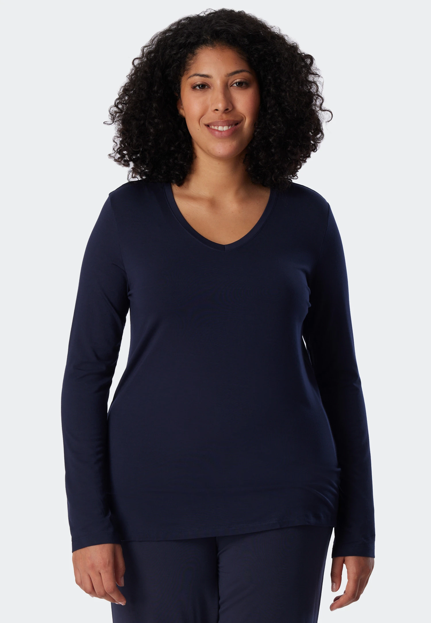Schiesser Shirt Long-sleeved Modal V-neck Blue - Mix & Relax 4 Schiesser Shirt Long-sleeved Modal V-neck Blue - Mix & Relax - Image 4