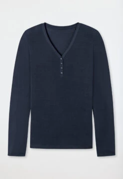 Schiesser Shirt Long-sleeved Modal V-neck Button Placket Blue - Mix & Relax -Uni Style Shop shirt langarm modal v ausschnitt knopfleiste blau mix relax 175478 800 detail1