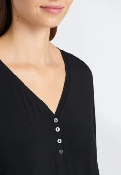Schiesser Shirt Long-sleeved Modal V-neck Button Placket Black - Mix & Relax -Uni Style Shop shirt langarm modal v ausschnitt knopfleiste schwarz mix relax 175478 000 detail3