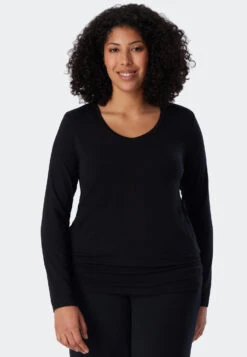 Schiesser Shirt Long-sleeved Modal V-neck Black - Mix & Relax -Uni Style Shop shirt langarm modal v ausschnitt schwarz mix relax 175477 000 detail2