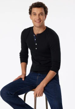 Schiesser Long-sleeved Shirt Black - Revival Karl-Heinz -Uni Style Shop shirt langarm schwarz revival karl heinz 3 177374 000 front