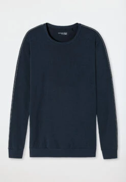 Schiesser Shirt Long-sleeved Sweatwear Organic Cotton Tencel Cuffs Stripes Dark Blue - Mix & Relax -Uni Style Shop shirt langarm sweatware organic cotton tencel buendchen streifen dunkelblau mix relax 179048 803 detail1
