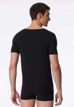 Schiesser Shirt Interlock Seamless Short-sleeved V-neck Black Laser Cut
