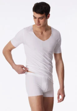 Schiesser Shirt Interlock Seamless Short Sleeve V-neck White - Laser Cut