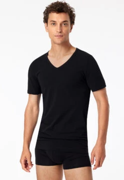 Schiesser Short-sleeved Shirts 2-pack Organic Cotton Deep V-neck Black - 95/5 -Uni Style Shop shirts kurzarm 2er pack organic cotton tiefer v ausschnitt schwarz 95 5 173982 000 detail2