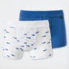Schiesser Boxer Briefs 2-pack Fine Rib Organic Cotton Soft Waistband Fish Blue/white - Natural Love