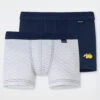 Schiesser Boxer Briefs 2-pack Fine Rib Organic Cotton Soft Waistband Stripes Excavator Dark Blue/white - Feinripp Multipacks