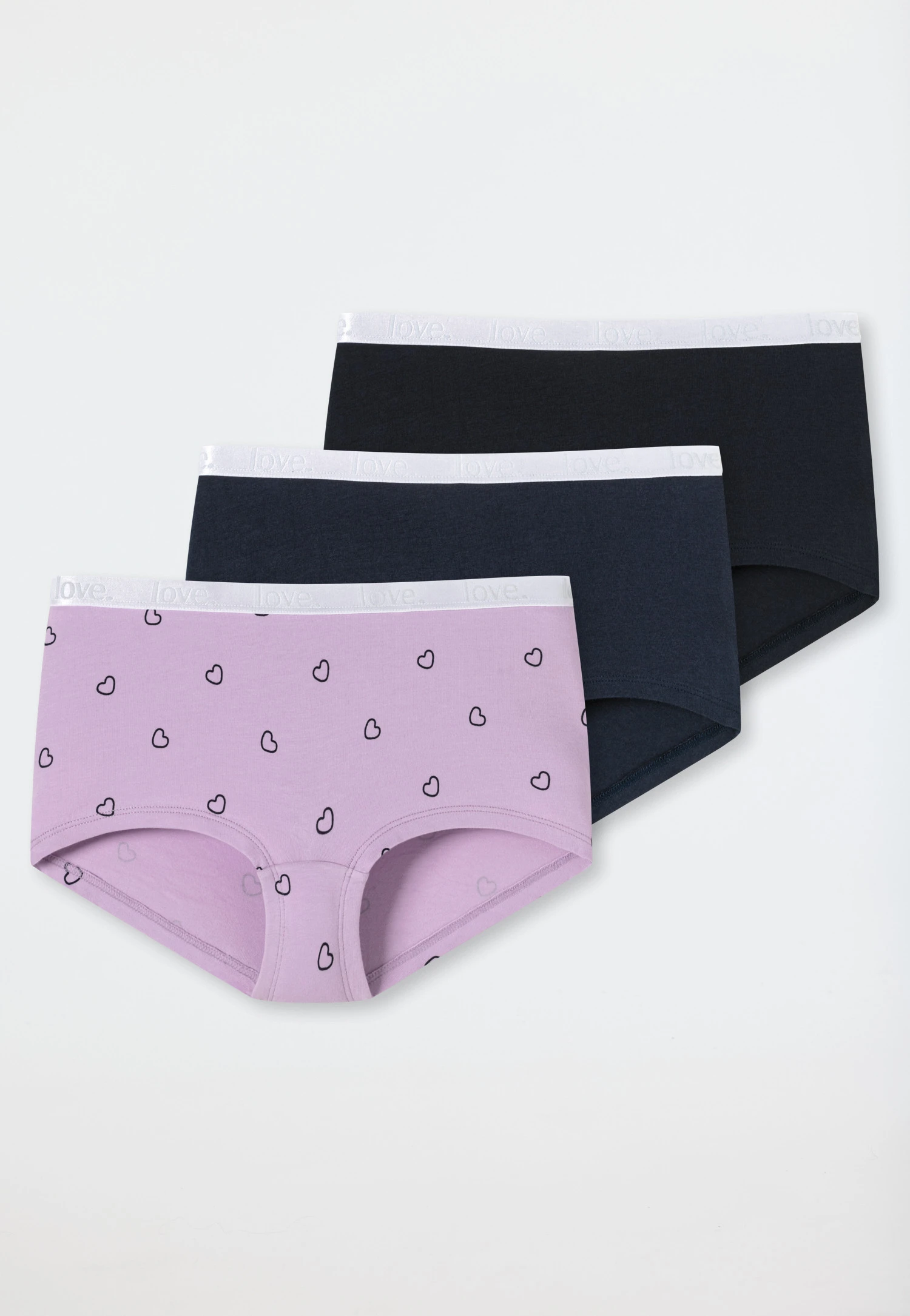 Schiesser Boyshorts 3-pack Organic Cotton Hearts Lilac/ Anthracite/ Midnight Blue - 95/5 1 Schiesser Boyshorts 3-pack Organic Cotton Hearts Lilac/ Anthracite/ Midnight Blue - 95/5