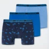 Schiesser Boxer Briefs 3-pack Organic Cotton Woven Elastic Waistband Excavator Blue - 95/5
