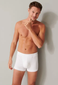 Schiesser Boxer Briefs Double Rib Organic Cotton White - Retro Rib -Uni Style Shop shorts doppelripp organic cotton weiss retro rib 1 174016 100 front