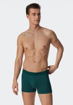 Schiesser Boxer Briefs Organic Cotton Patterned Dark Green/white - Fashion Daywear -Uni Style Shop shorts organic cotton gemustert dunkelgruen weiss fashion daywear 179074 702 front