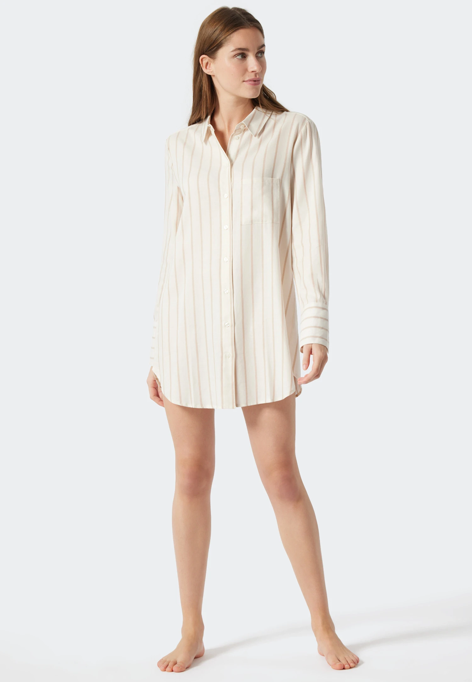 Schiesser Sleep Shirt Long-sleeved Woven Fabric Tencel Button Placket Stripes Off-white - Selected! Premium Inspiration 2 Schiesser Sleep Shirt Long-sleeved Woven Fabric Tencel Button Placket Stripes Off-white - Selected! Premium Inspiration - Image 2