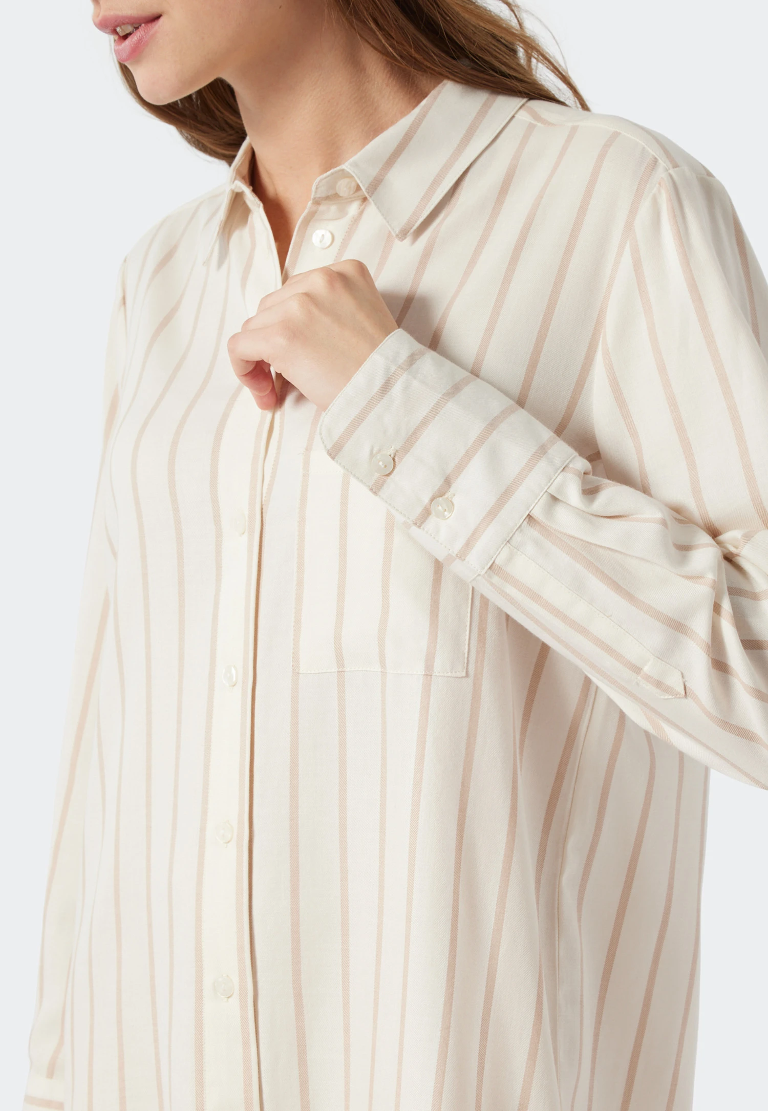 Schiesser Sleep Shirt Long-sleeved Woven Fabric Tencel Button Placket Stripes Off-white - Selected! Premium Inspiration 4 Schiesser Sleep Shirt Long-sleeved Woven Fabric Tencel Button Placket Stripes Off-white - Selected! Premium Inspiration - Image 4