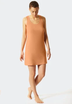 Schiesser Sleep Shirt Sleeveless Double Rib Peach - Modern Rib - Natural Dye