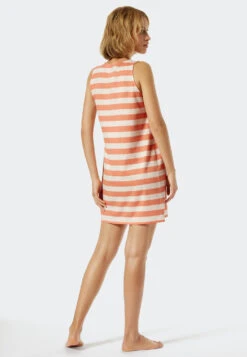 Schiesser Sleep Shirt Sleeveless Organic Cotton Stripes Peach - Just Stripes -Uni Style Shop sleepshirt aermellos organic cotton ringel pfirsich just stripes 177492 612 back