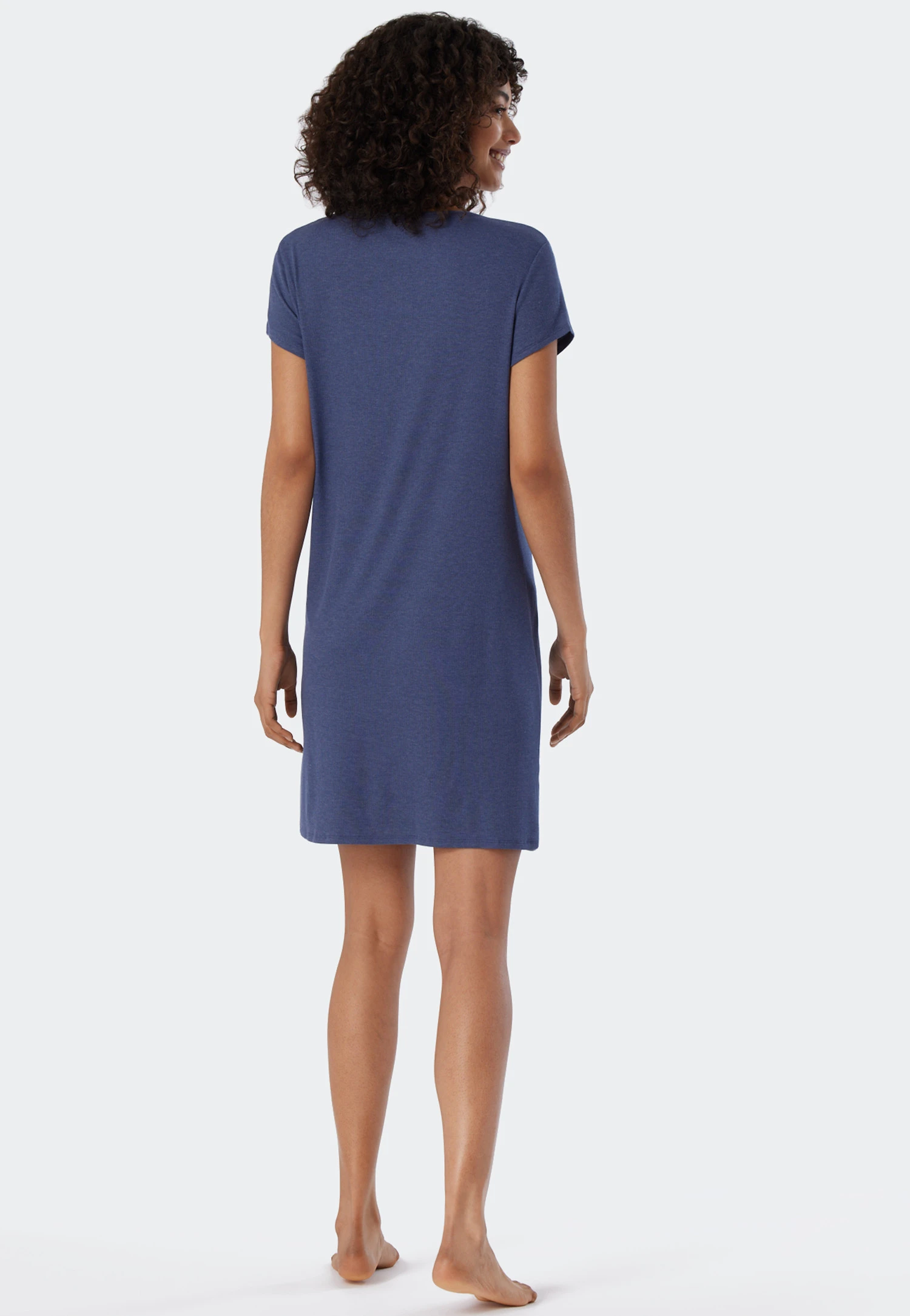 Schiesser Sleep Shirt Short-sleeved Double Rib Modal V-neck Blue - Modern Rib - Natural Dye 2 Schiesser Sleep Shirt Short-sleeved Double Rib Modal V-neck Blue - Modern Rib - Natural Dye - Image 2