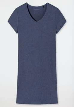 Schiesser Sleep Shirt Short-sleeved Double Rib Modal V-neck Blue - Modern Rib - Natural Dye 7 Schiesser Sleep Shirt Short-sleeved Double Rib Modal V-neck Blue - Modern Rib - Natural Dye -Uni Style Shop sleepshirt kurzarm doppelripp modal v ausschnitt blau modern rib natural dye 179245 800 detail1