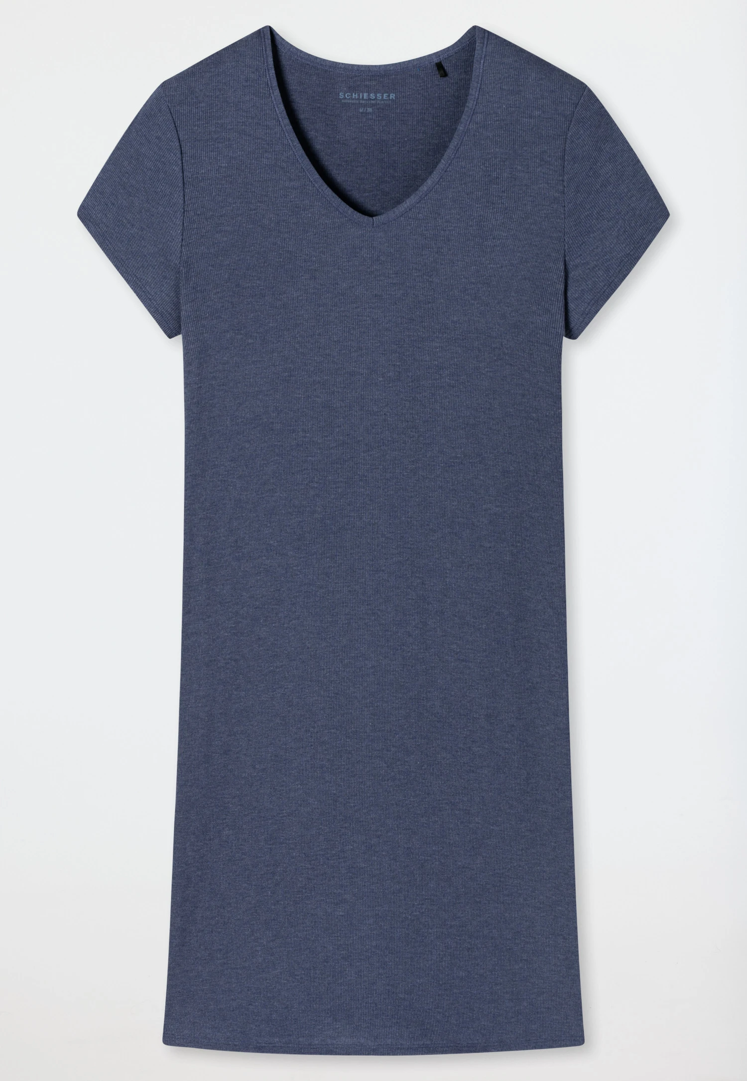 Schiesser Sleep Shirt Short-sleeved Double Rib Modal V-neck Blue - Modern Rib - Natural Dye 4 Schiesser Sleep Shirt Short-sleeved Double Rib Modal V-neck Blue - Modern Rib - Natural Dye - Image 4