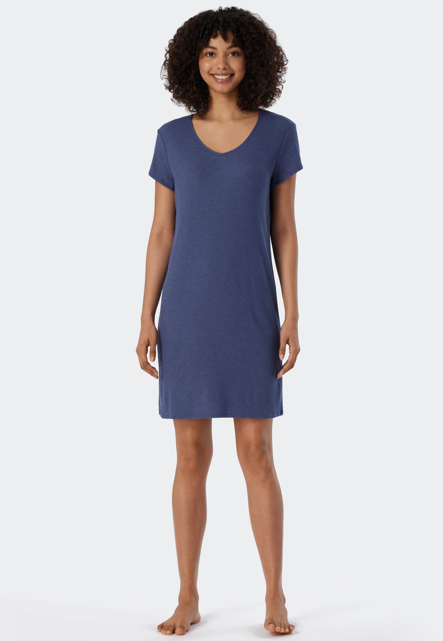 Schiesser Sleep Shirt Short-sleeved Double Rib Modal V-neck Blue - Modern Rib - Natural Dye 3 Schiesser Sleep Shirt Short-sleeved Double Rib Modal V-neck Blue - Modern Rib - Natural Dye - Image 3