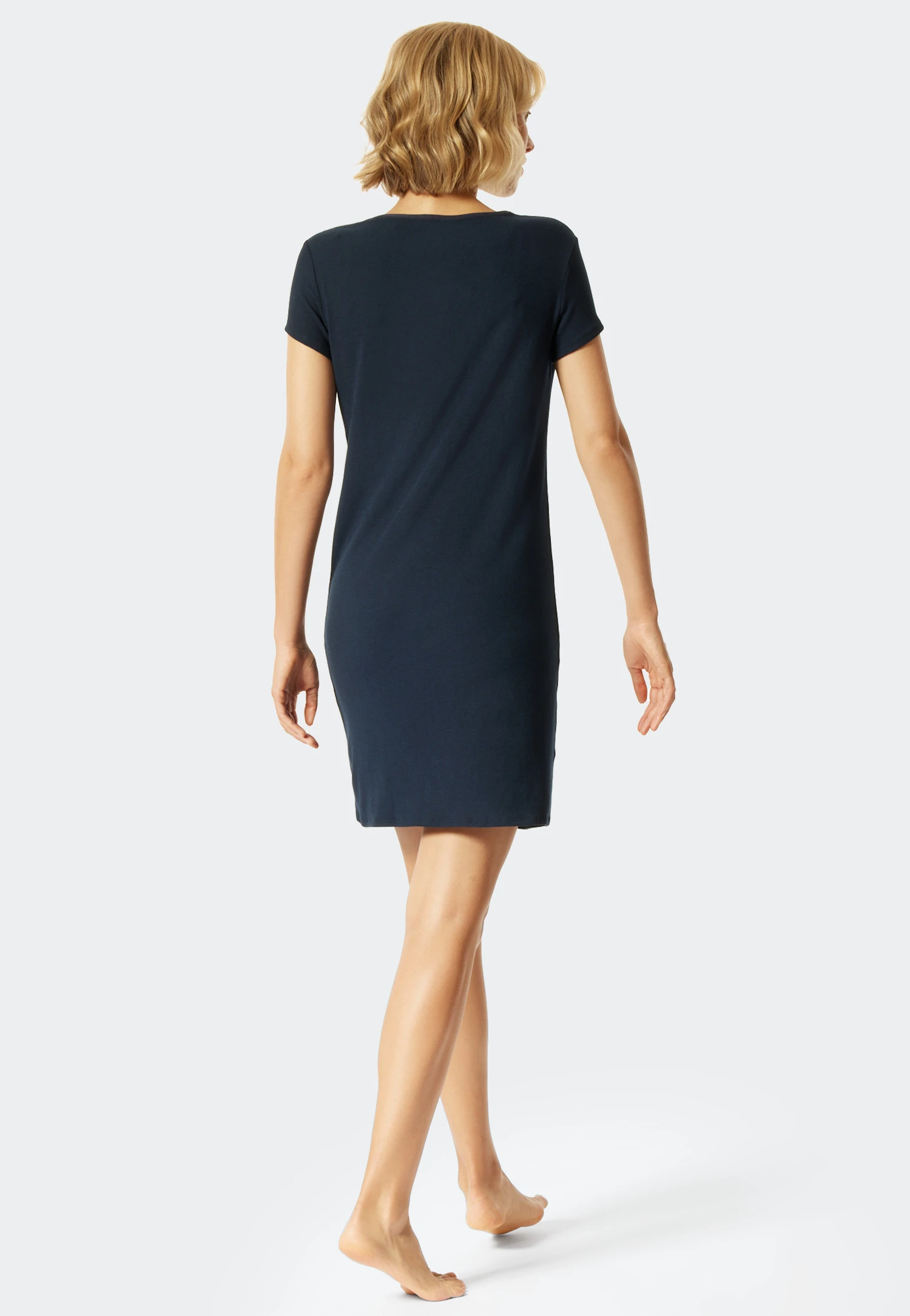 Schiesser Sleep Shirt Short-sleeved Double Rib V-neck Midnight Blue - Modern Rib - Natural Dye 1 Schiesser Sleep Shirt Short-sleeved Double Rib V-neck Midnight Blue - Modern Rib - Natural Dye