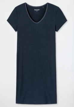 Schiesser Sleep Shirt Short-sleeved Double Rib V-neck Midnight Blue - Modern Rib - Natural Dye 7 Schiesser Sleep Shirt Short-sleeved Double Rib V-neck Midnight Blue - Modern Rib - Natural Dye -Uni Style Shop sleepshirt kurzarm doppelripp v ausschnitt nachtblau modern rib natural dye 176851 804 detail1