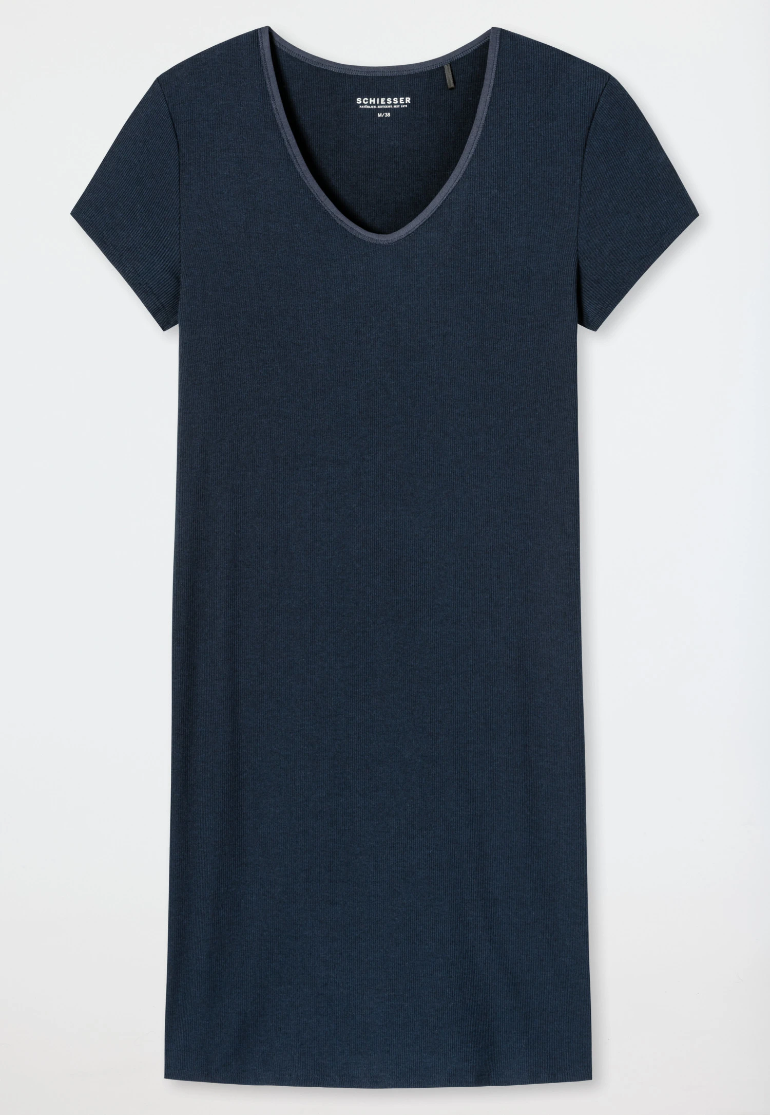 Schiesser Sleep Shirt Short-sleeved Double Rib V-neck Midnight Blue - Modern Rib - Natural Dye 4 Schiesser Sleep Shirt Short-sleeved Double Rib V-neck Midnight Blue - Modern Rib - Natural Dye - Image 4