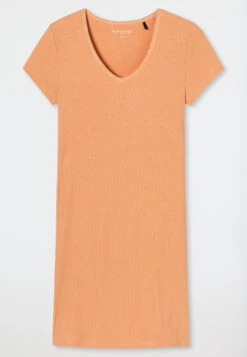 Schiesser Sleep Shirt Short-sleeved Double Rib V-neck Peach - Modern Rib - Natural Dye -Uni Style Shop sleepshirt kurzarm doppelripp v ausschnitt pfirsich modern rib natural dye 176851 612 detail1