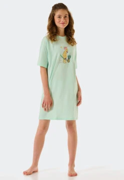 Schiesser Sleep Shirt Short-sleeved Organic Cotton Cockatoo Mint - Ocean Flow