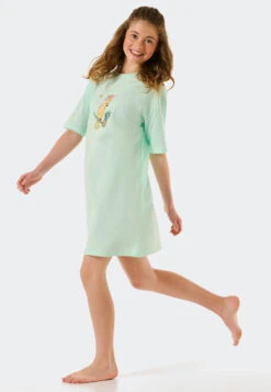Schiesser Sleep Shirt Short-sleeved Organic Cotton Cockatoo Mint - Ocean Flow -Uni Style Shop sleepshirt kurzarm organic cotton kakadu mint ocean flow 178967 708 front