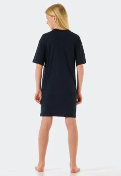 Schiesser Sleep Shirt Short-sleeved Organic Cotton Sea Dark Blue - Aquatic Flow -Uni Style Shop sleepshirt kurzarm organic cotton sea dunkelblau aquatic flow 178967 803 back