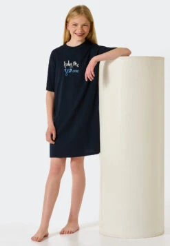 Schiesser Sleep Shirt Short-sleeved Organic Cotton Sea Dark Blue - Aquatic Flow