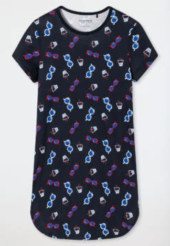 Schiesser Sleep Shirt Short-sleeved Organic Cotton Sunglasses Dark Blue - Aquatic Flow -Uni Style Shop sleepshirt kurzarm organic cotton sonnenbrille dunkelblau aquatic flow 178965 803 detail1