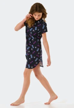 Schiesser Sleep Shirt Short-sleeved Organic Cotton Sunglasses Dark Blue - Aquatic Flow