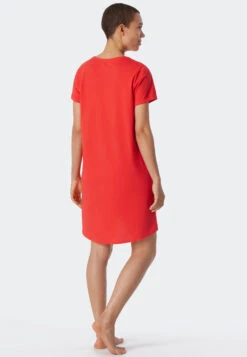 Schiesser Sleep Shirt Short-sleeved Print Red - Essential Nightwear 7 Schiesser Sleep Shirt Short-sleeved Print Red - Essential Nightwear -Uni Style Shop sleepshirt kurzarm print rot essential nightwear 179130 500 back