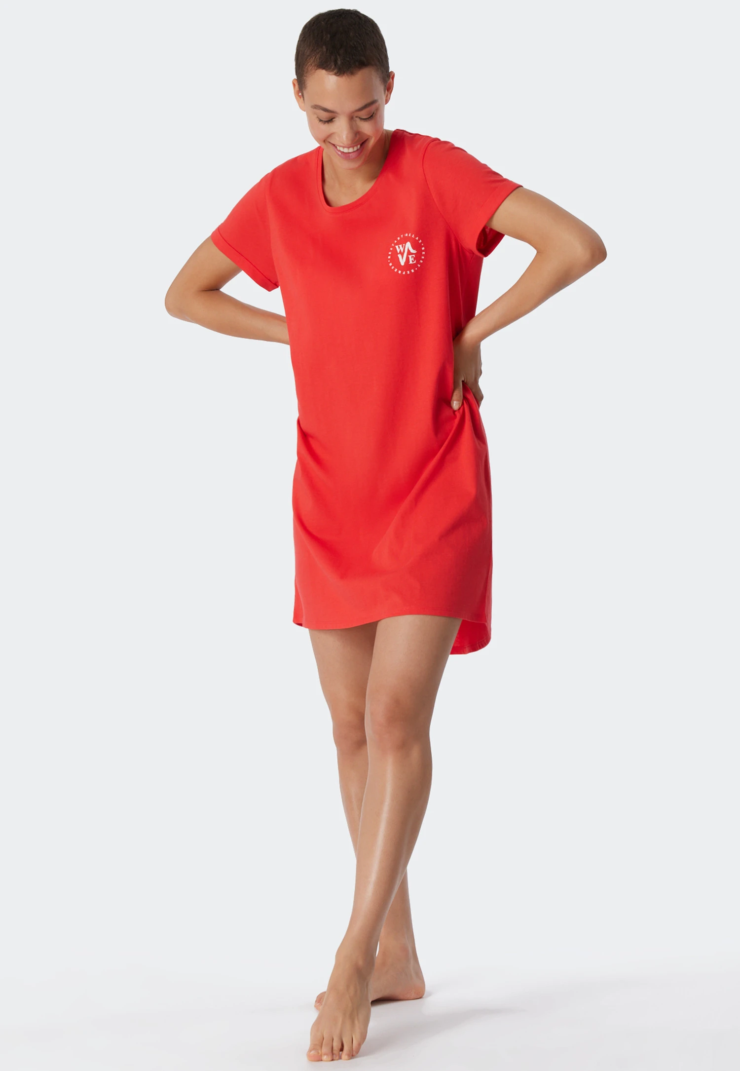 Schiesser Sleep Shirt Short-sleeved Print Red - Essential Nightwear 1 Schiesser Sleep Shirt Short-sleeved Print Red - Essential Nightwear