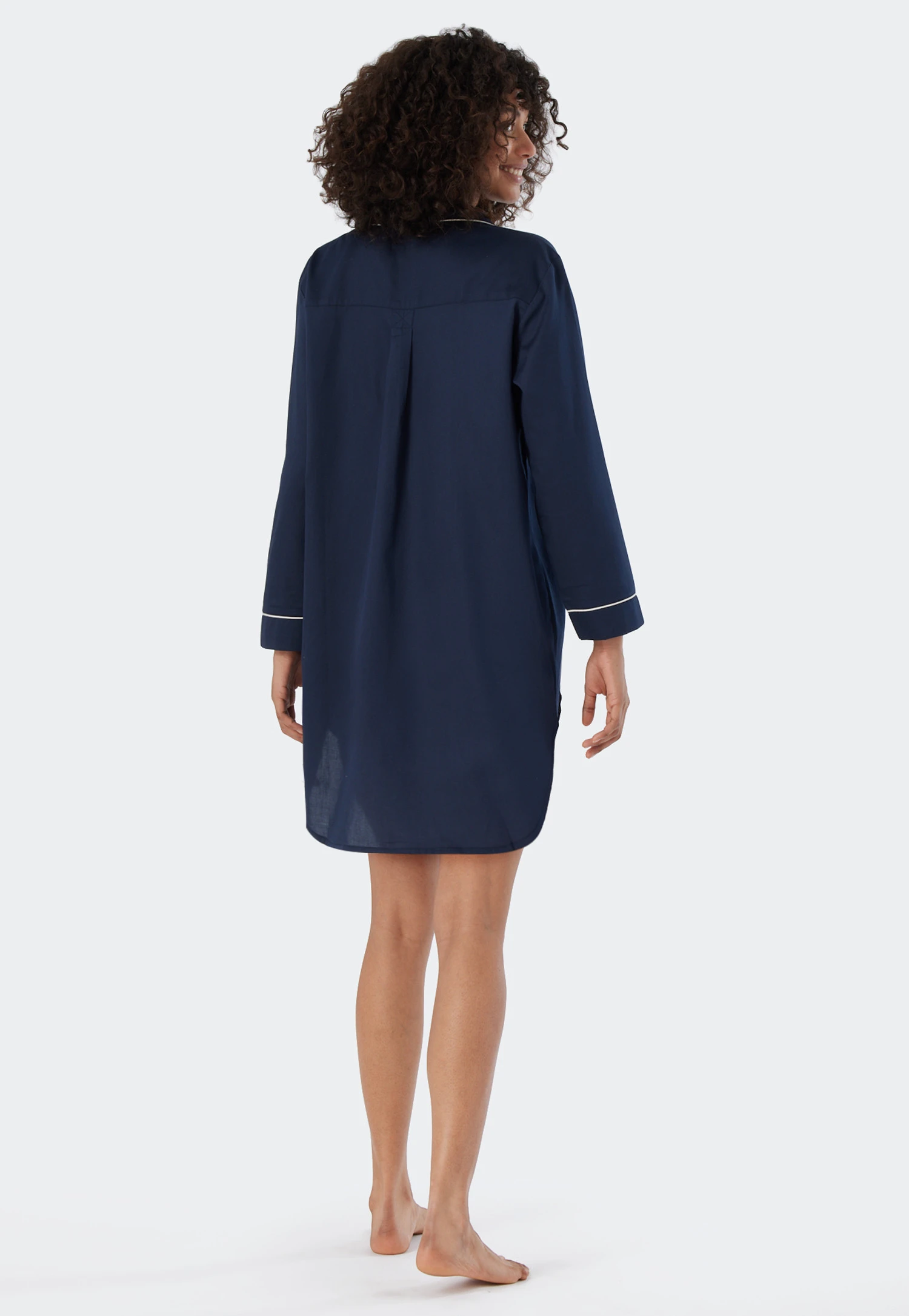 Schiesser Sleep Shirt Long-sleeved Cotton Woven Satin Button Placket Piping Dark Blue - Selected! Premium Inspiration 3 Schiesser Sleep Shirt Long-sleeved Cotton Woven Satin Button Placket Piping Dark Blue - Selected! Premium Inspiration - Image 3