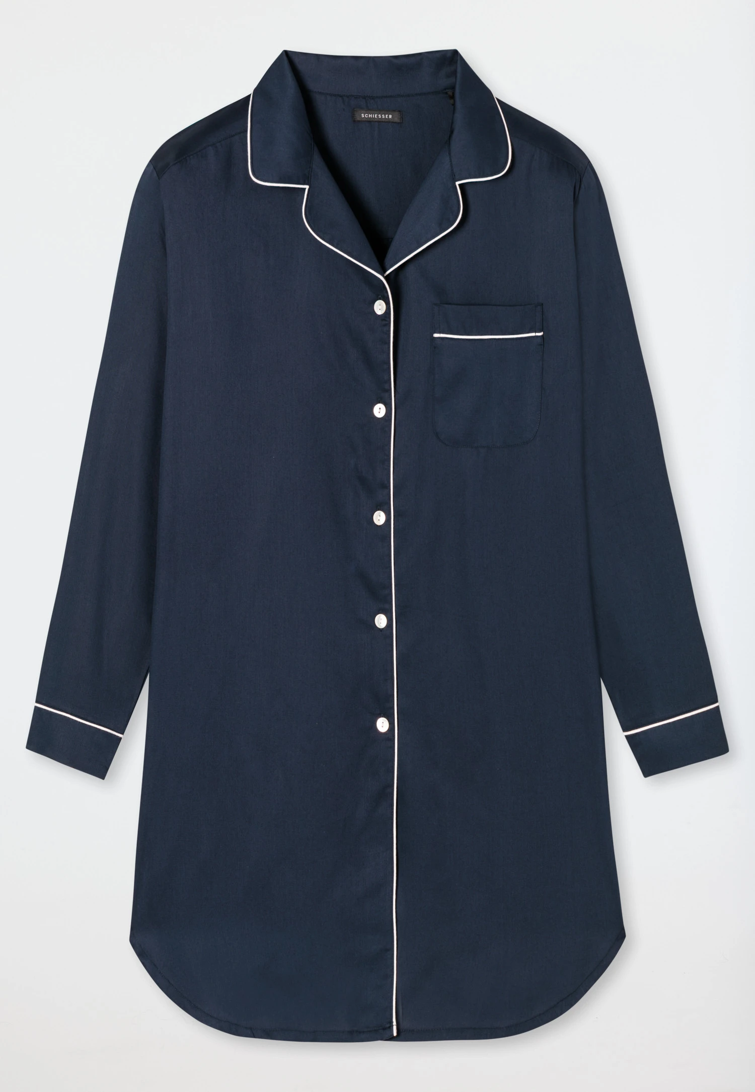 Schiesser Sleep Shirt Long-sleeved Cotton Woven Satin Button Placket Piping Dark Blue - Selected! Premium Inspiration 4 Schiesser Sleep Shirt Long-sleeved Cotton Woven Satin Button Placket Piping Dark Blue - Selected! Premium Inspiration - Image 4