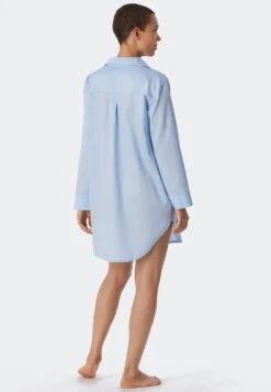 Schiesser Sleep Shirt Long-sleeved Cotton Woven Satin Button Placket Piping Light Blue - Selected! Premium Inspiration 8 Schiesser Sleep Shirt Long-sleeved Cotton Woven Satin Button Placket Piping Light Blue - Selected! Premium Inspiration -Uni Style Shop sleepshirt langarm baumwoll websatin knopfleiste paspeln hellblau selected premium inspiration 179282 805 back