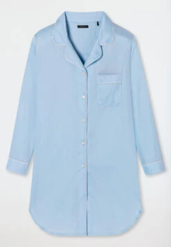 Schiesser Sleep Shirt Long-sleeved Cotton Woven Satin Button Placket Piping Light Blue - Selected! Premium Inspiration 7 Schiesser Sleep Shirt Long-sleeved Cotton Woven Satin Button Placket Piping Light Blue - Selected! Premium Inspiration -Uni Style Shop sleepshirt langarm baumwoll websatin knopfleiste paspeln hellblau selected premium inspiration 179282 805 detail1