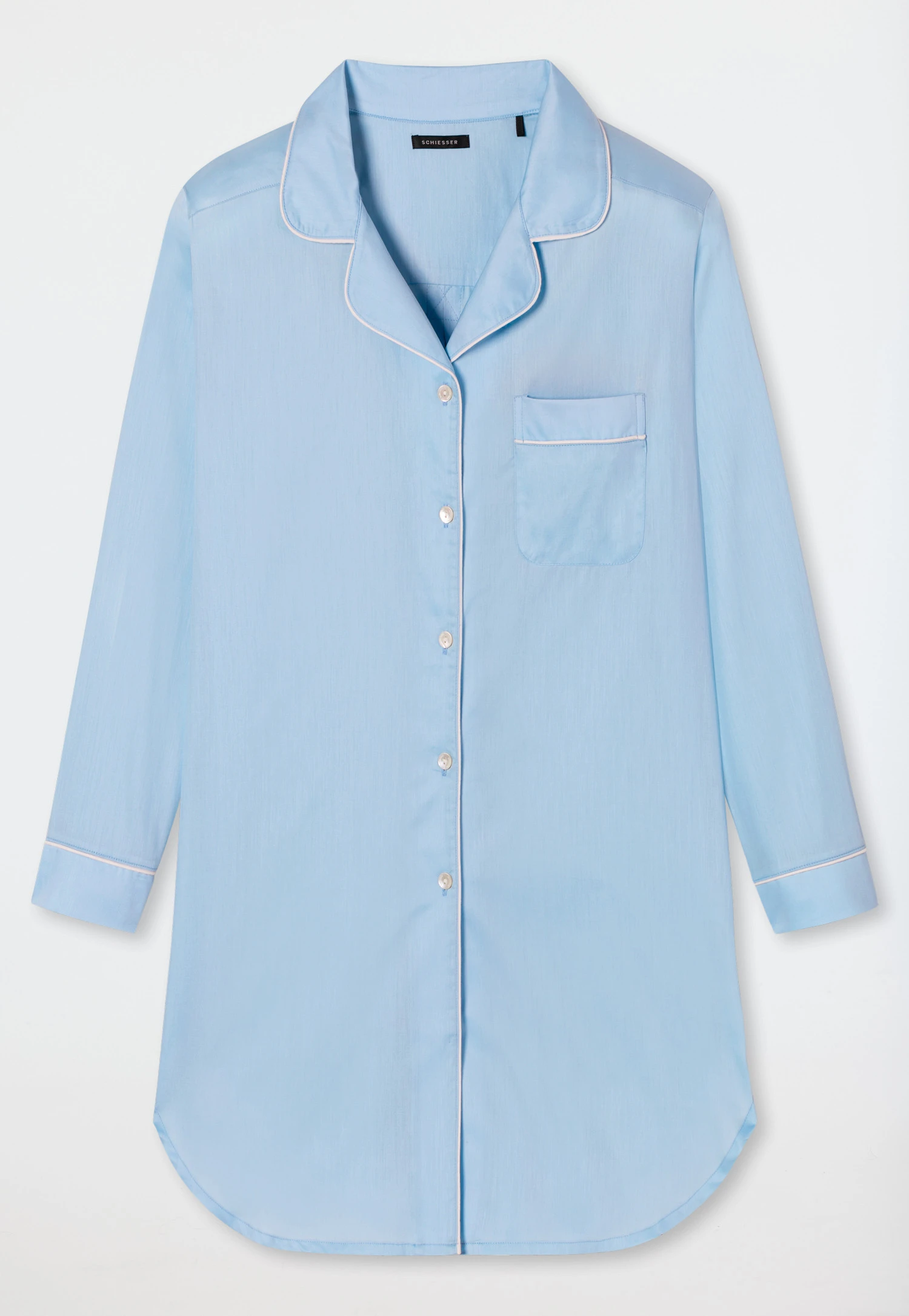 Schiesser Sleep Shirt Long-sleeved Cotton Woven Satin Button Placket Piping Light Blue - Selected! Premium Inspiration 3 Schiesser Sleep Shirt Long-sleeved Cotton Woven Satin Button Placket Piping Light Blue - Selected! Premium Inspiration - Image 3