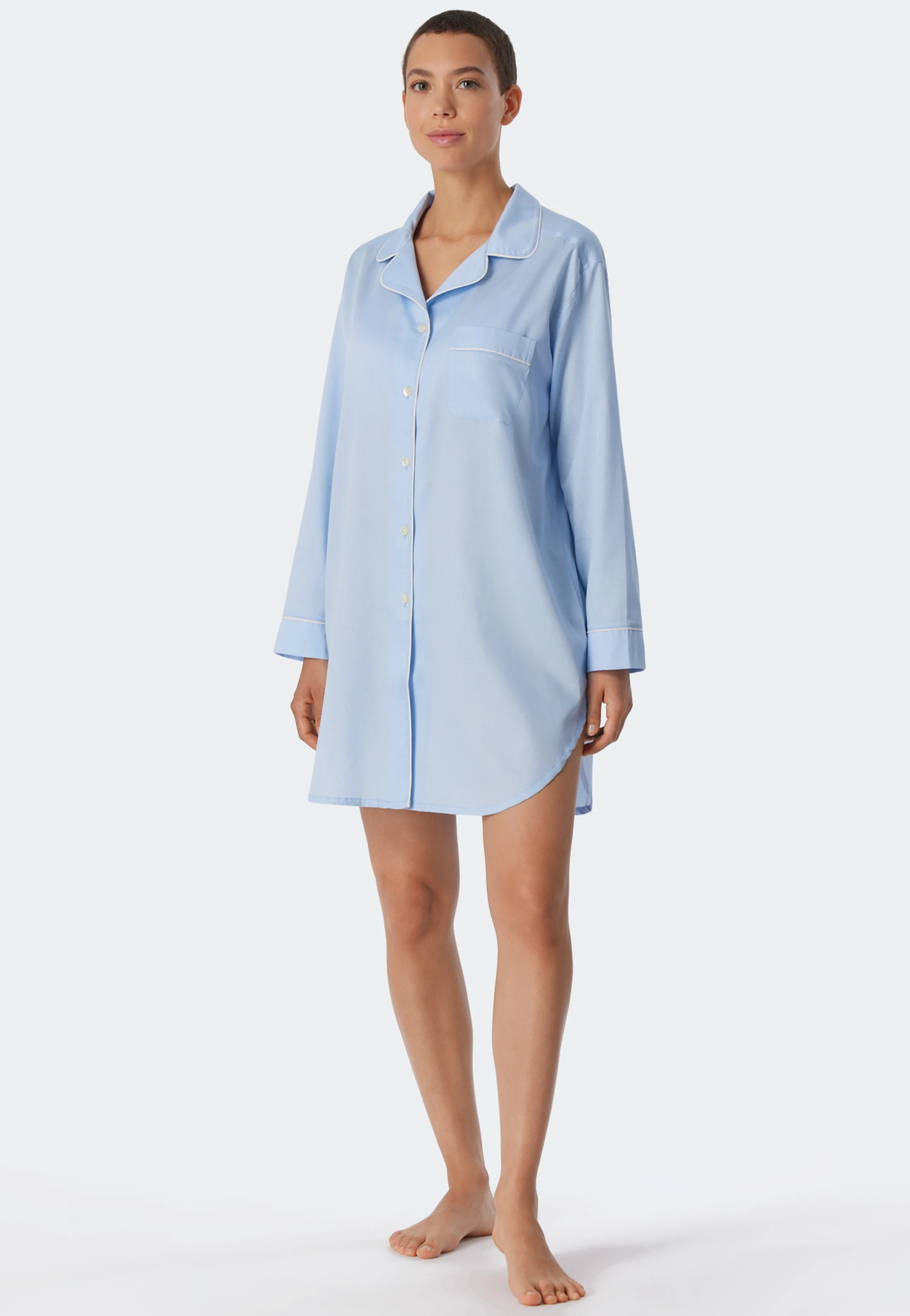 Schiesser Sleep Shirt Long-sleeved Cotton Woven Satin Button Placket Piping Light Blue - Selected! Premium Inspiration 2 Schiesser Sleep Shirt Long-sleeved Cotton Woven Satin Button Placket Piping Light Blue - Selected! Premium Inspiration - Image 2