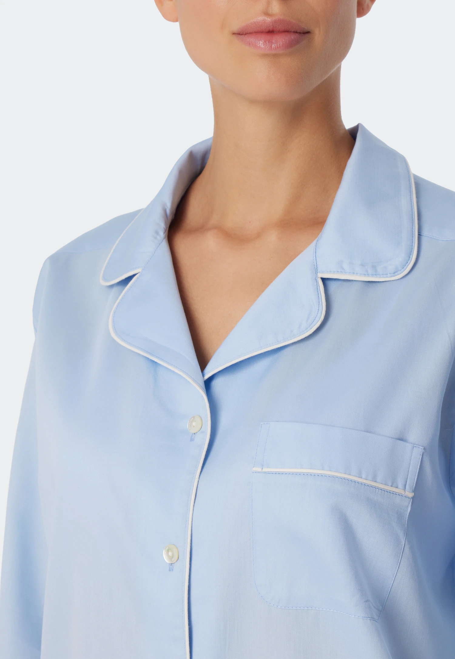 Schiesser Sleep Shirt Long-sleeved Cotton Woven Satin Button Placket Piping Light Blue - Selected! Premium Inspiration 5 Schiesser Sleep Shirt Long-sleeved Cotton Woven Satin Button Placket Piping Light Blue - Selected! Premium Inspiration - Image 5
