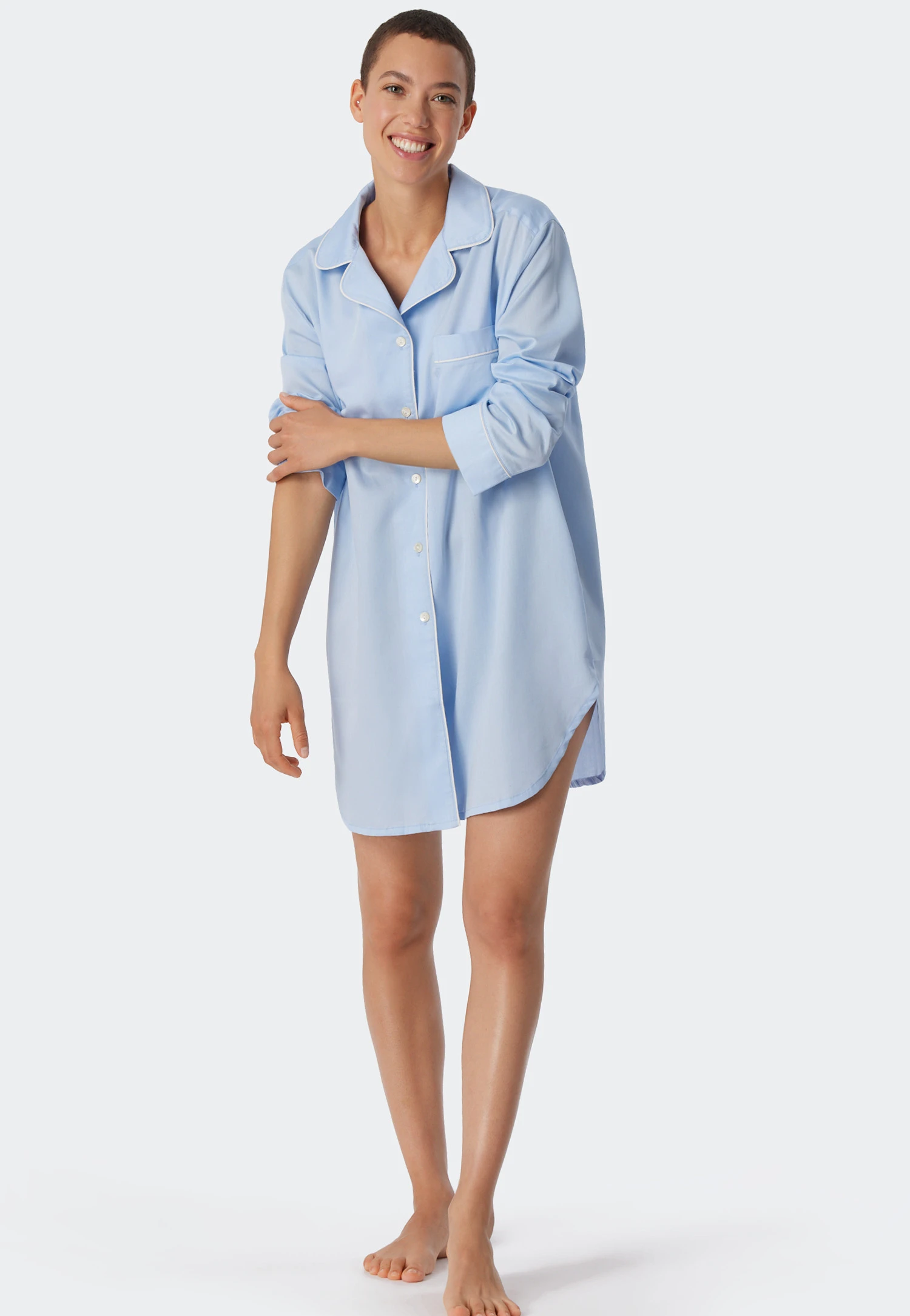 Schiesser Sleep Shirt Long-sleeved Cotton Woven Satin Button Placket Piping Light Blue - Selected! Premium Inspiration 1 Schiesser Sleep Shirt Long-sleeved Cotton Woven Satin Button Placket Piping Light Blue - Selected! Premium Inspiration