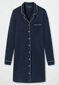 Schiesser Sleep Shirt Long-sleeved Interlock Button Placket Piping Dark Blue - Contemporary Nightwear 9 Schiesser Sleep Shirt Long-sleeved Interlock Button Placket Piping Dark Blue - Contemporary Nightwear -Uni Style Shop sleepshirt langarm interlock knopfleiste paspeln dunkelblau contemporary nightwear 178063 803 detail1