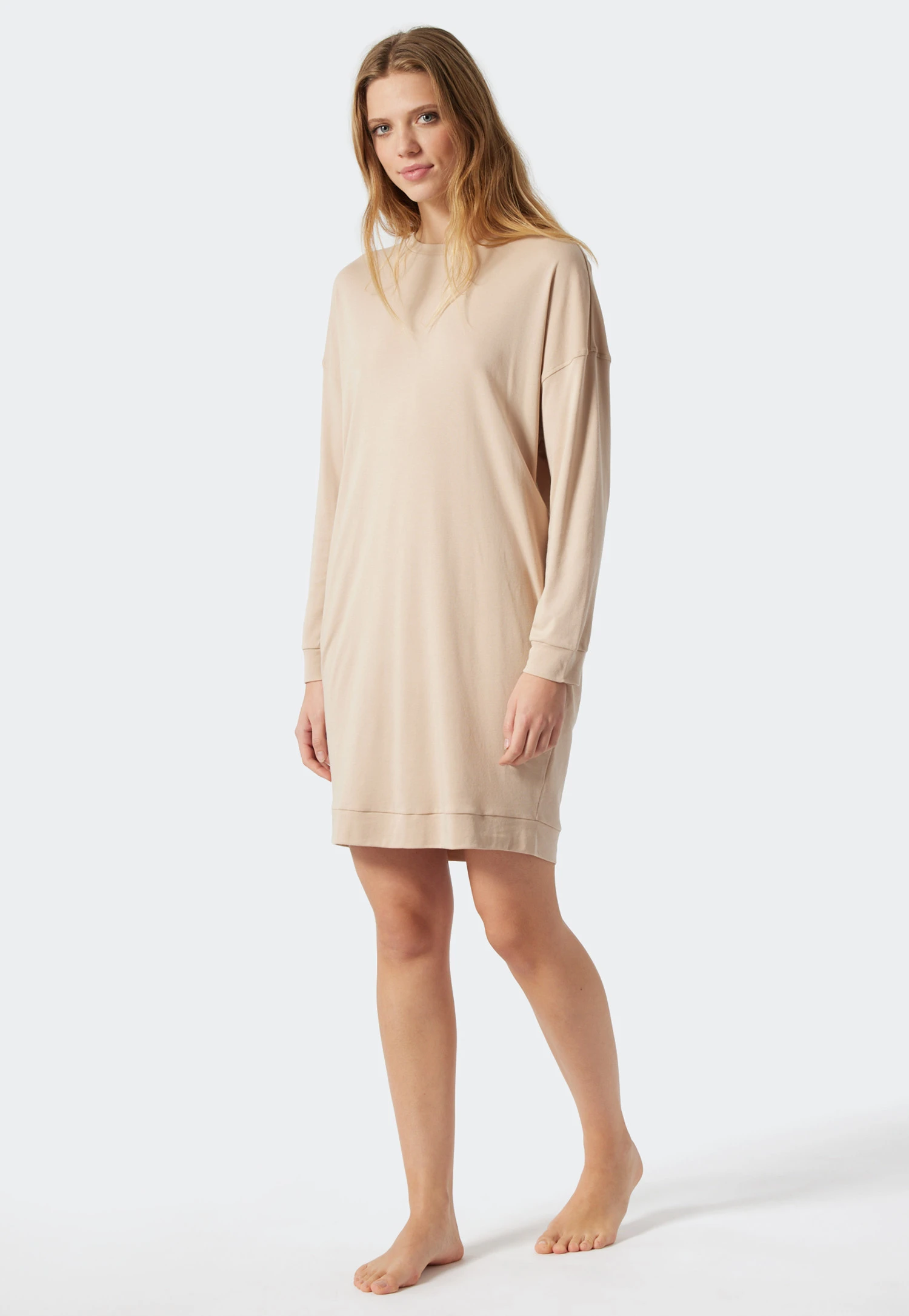 Schiesser Sleep Shirt Long-sleeved Modal Oversized Cuffs Sand - Modern Nightwear 1 Schiesser Sleep Shirt Long-sleeved Modal Oversized Cuffs Sand - Modern Nightwear