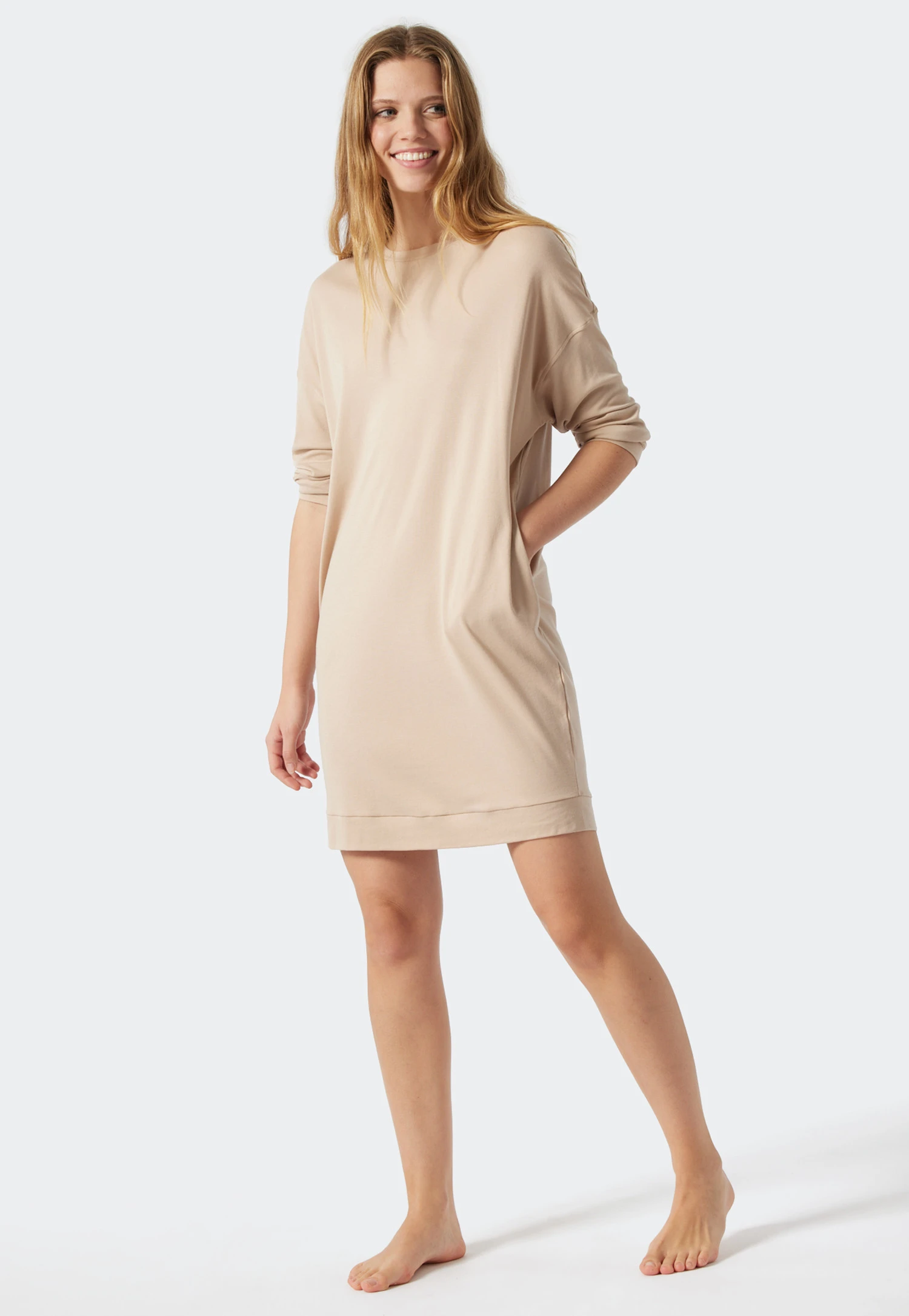 Schiesser Sleep Shirt Long-sleeved Modal Oversized Cuffs Sand - Modern Nightwear 2 Schiesser Sleep Shirt Long-sleeved Modal Oversized Cuffs Sand - Modern Nightwear - Image 2