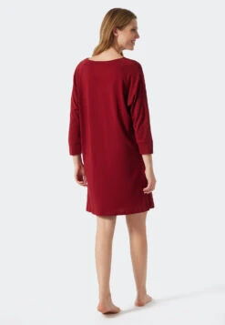 Schiesser Long-sleeved Sleep Shirt Oversized Cuffs Burgundy - Modern Nightwear